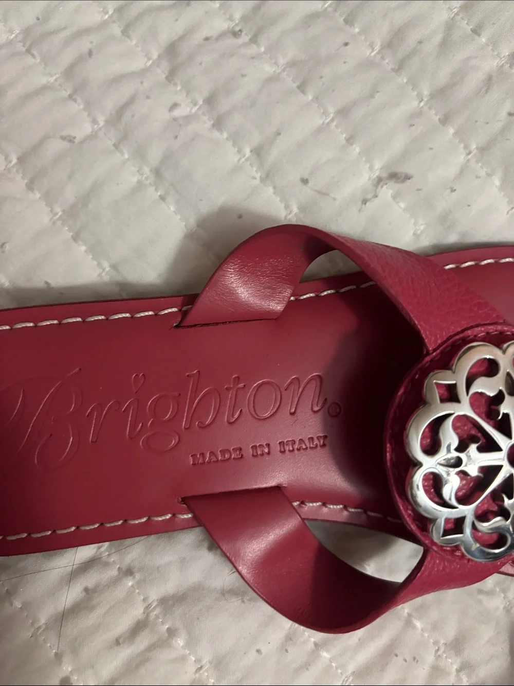 Brighton Fuchsia Leather Medallion Toe-Loop Sandals